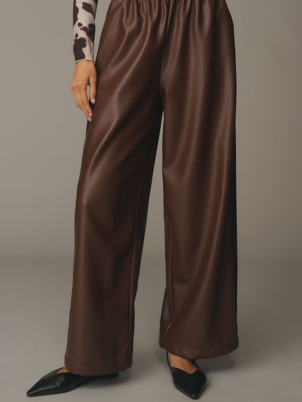 Maeve Wide Leg Faux Leather Pants in Chocolate Brown - Picture 2 of 10